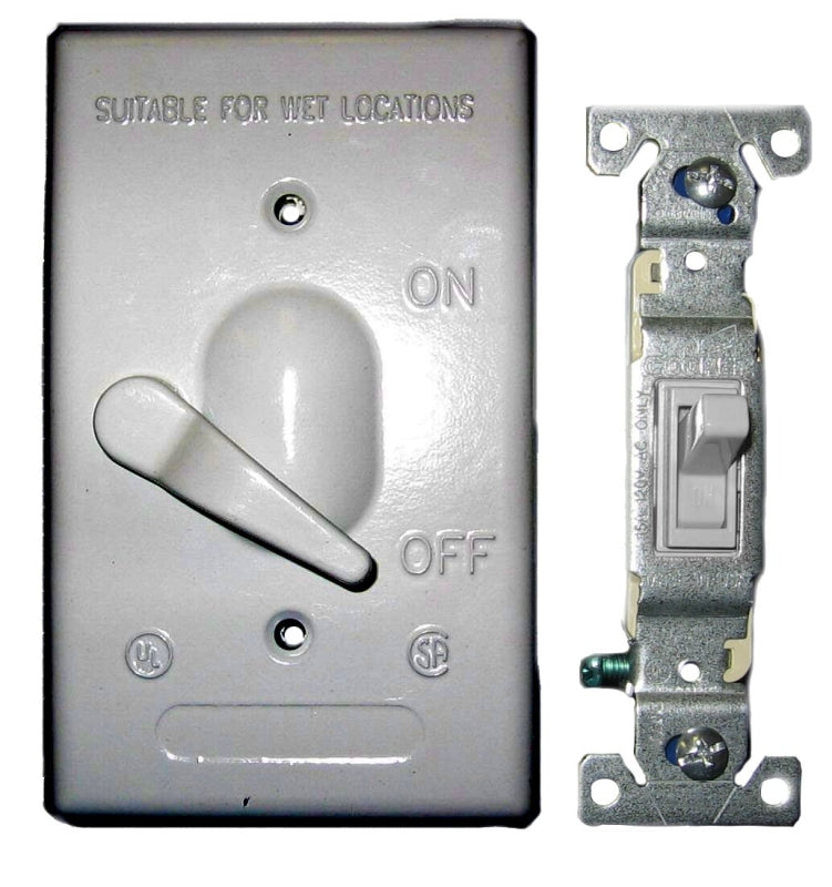BWF TS-13V Switch Cover, Toggle, 4-9/16 in L, 2-13/16 in W, Rectangular, 1-Gang, Metal, Gray, Powder-Coated, 18/PK