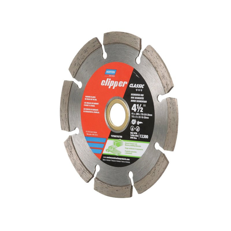 Norton 7660702789 Saw Blade, 4-1/2 in Dia, 5/8 in Arbor, Diamond Cutting Edge