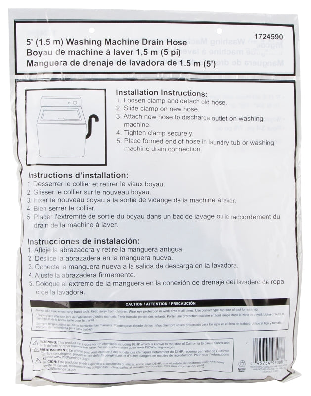 ProSource PMB-449 Washing Machine Discharge Hose, 3/4 in ID, 5 ft L