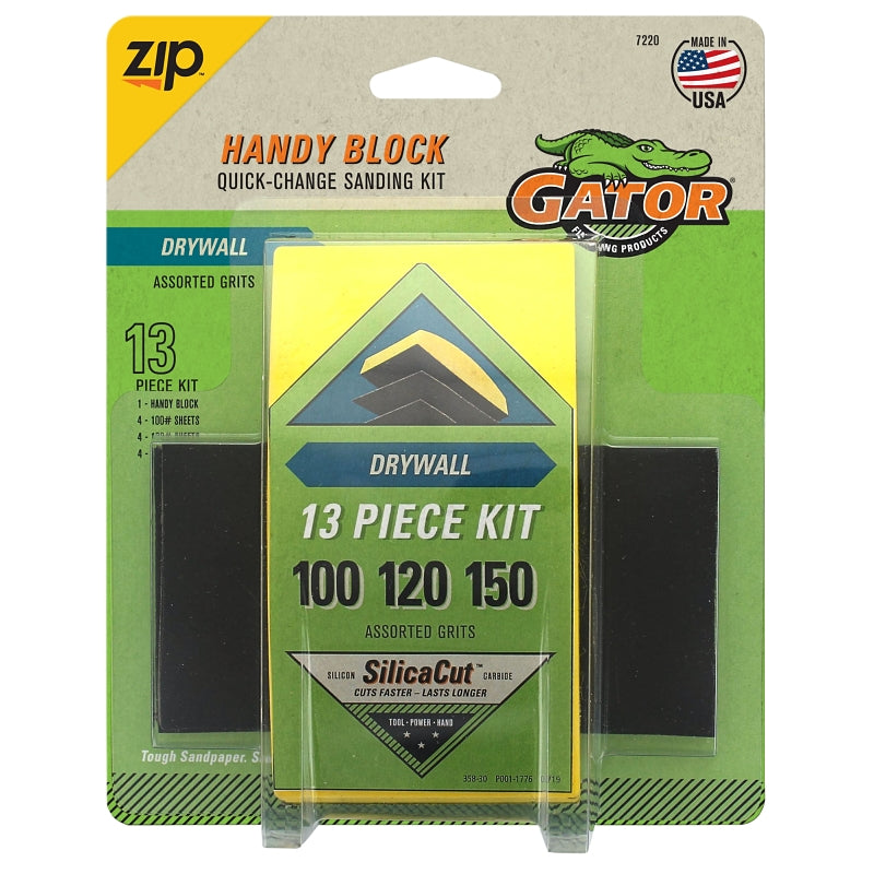 Gator 7220 Sanding Block Kit, 2-5/8 in L, 1-1/2 in W, 100, 120, 150 Grit, Fine, Medium