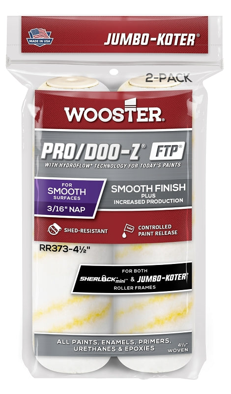 Wooster RR373-4 1/2 Roller Cover, 3/16 in Thick Nap, 4-1/2 in L, Woven Fabric Cover, White