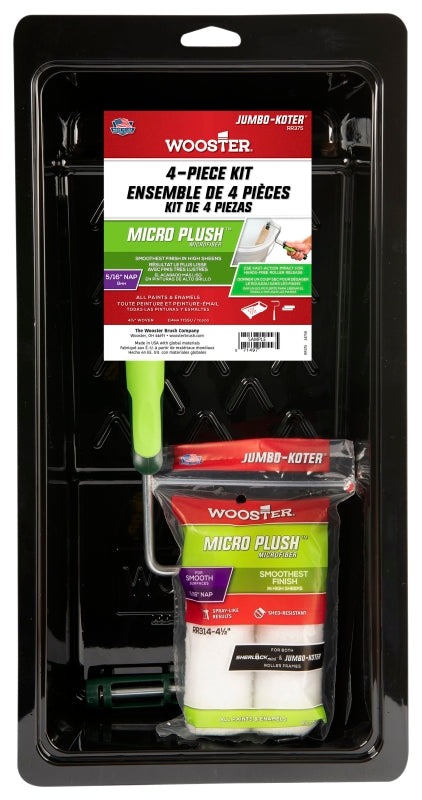 Wooster RR375-4 1/2 Trim Roller Kit, Smooth Surface, Microfiber, White, 4-Piece