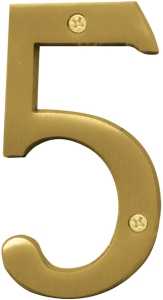 Hy-Ko BR-43BB, Prestige Series BR-43BB/5 House Number, Character: 5, 4 in H Character, Brass, Pack of 3