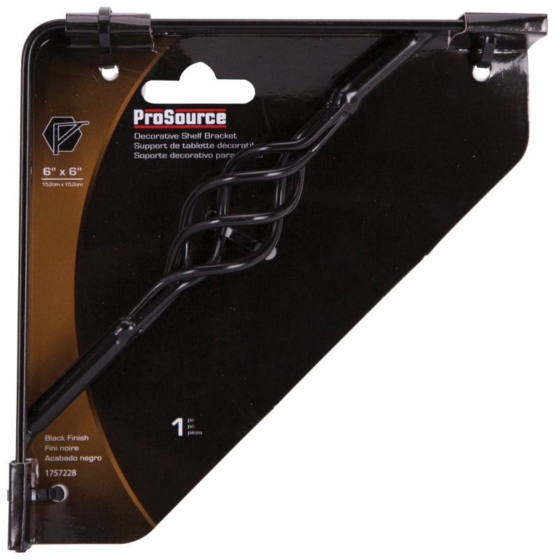 ProSource SB-013PS Decorative Shelf Bracket, 132 lb/Pair, 6 in L, 6 in H, Steel, Black