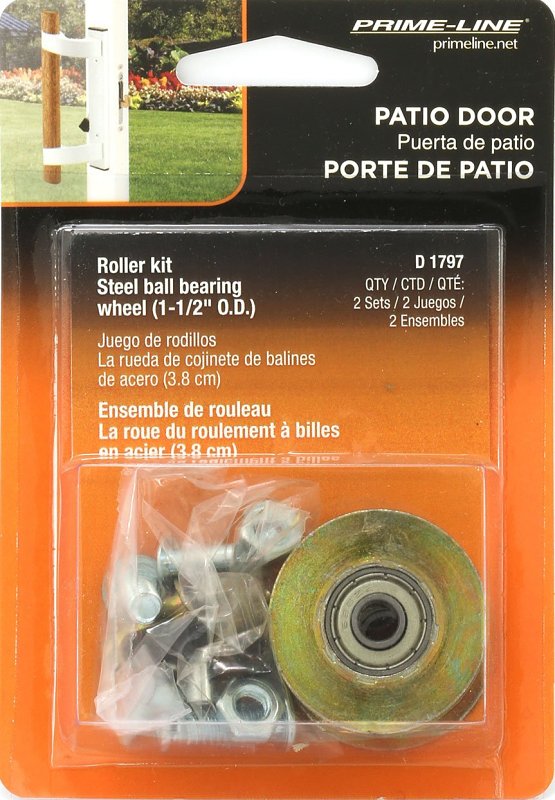Prime-Line D 1797 Roller and Axle Kit, 1/4 in ID x 1-1/2 in OD Dia Roller, 5/16 in W Roller, Steel, 2-Roller