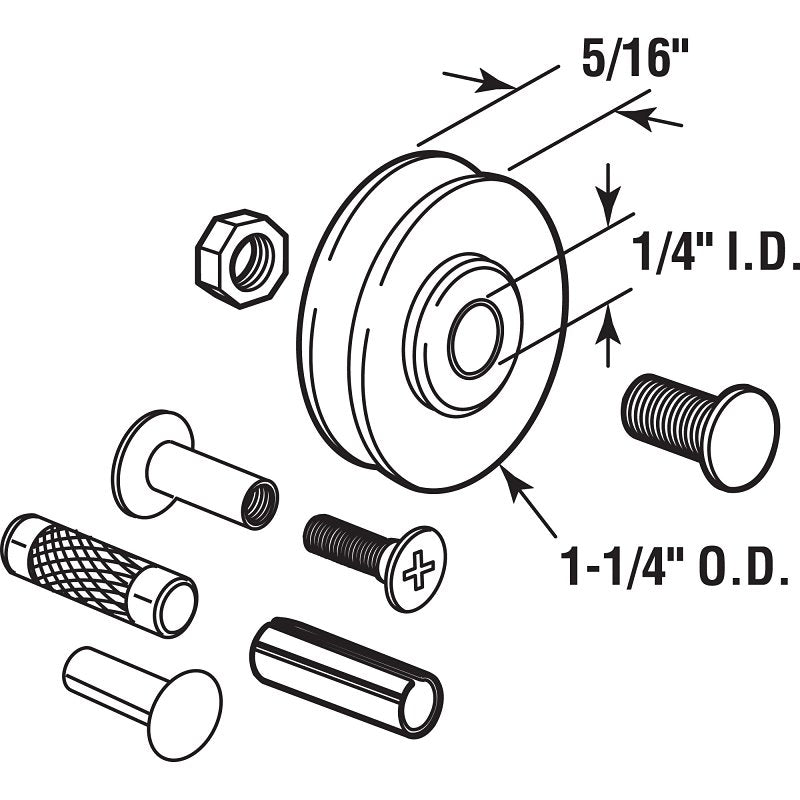 Prime-Line D 1798 Roller and Axle Kit, 1/4 in ID x 1-1/4 in OD Dia Roller, 5/16 in W Roller, Nylon/Steel