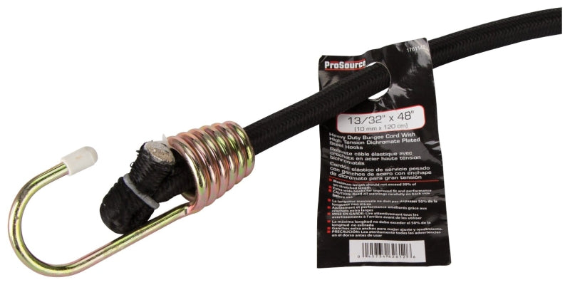 ProSource FH64085-1 Bungee Stretch Cord, 10 mm Dia, 48 in L, Polypropylene, Black, Hook End, Pack of 6