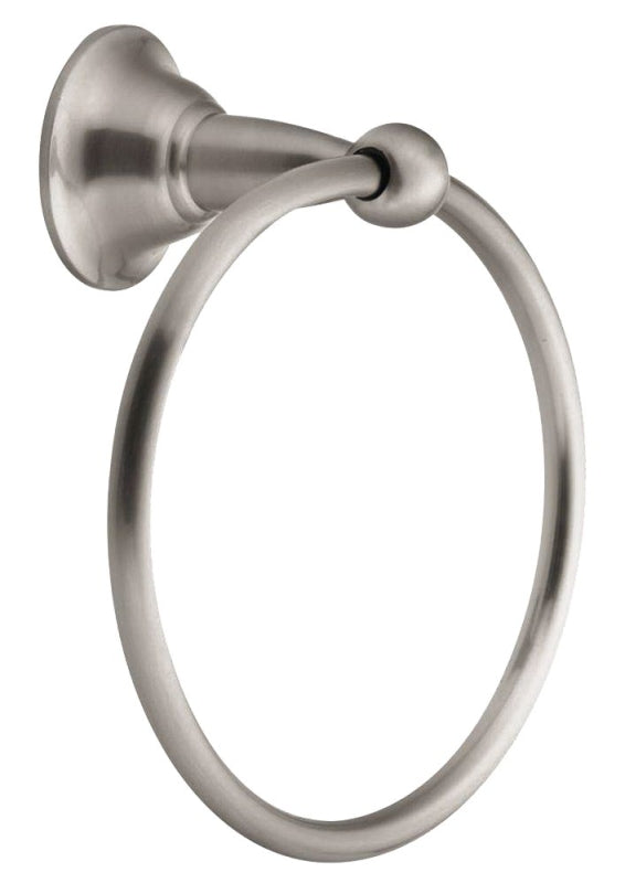 Moen Sage Series DN6886BN Towel Ring, 6 in Dia Ring, 22 lb, Brass/Zinc, Brushed Nickel, Screw