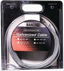 Baron 59005 Pre-Cut Cable, 1/4 in Dia, 100 in L, 1220 lb Working Load, Steel, Galvanized