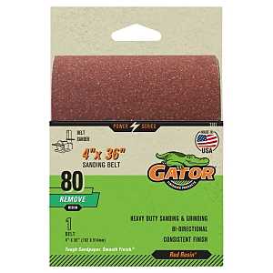Gator 3191 Sanding Belt, 4 in W, 36 in L, 80 Grit, Medium, Aluminum Oxide Abrasive
