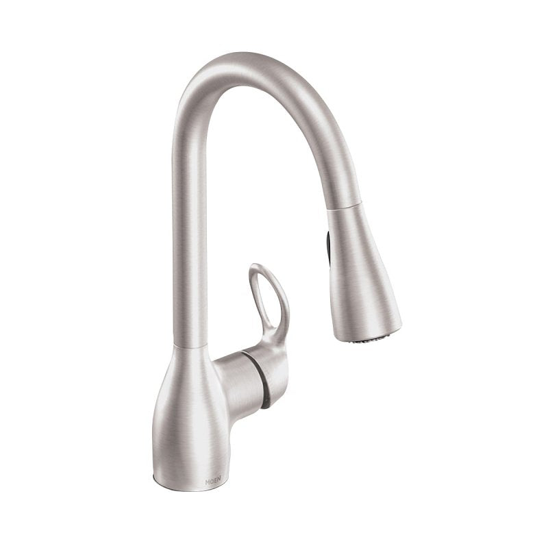 Moen Kleo Series CA87011SRS Pull-Down Faucet, 1.5 gpm, 1-Faucet Handle, Metal, Stainless, Countertop, Sink Mounting