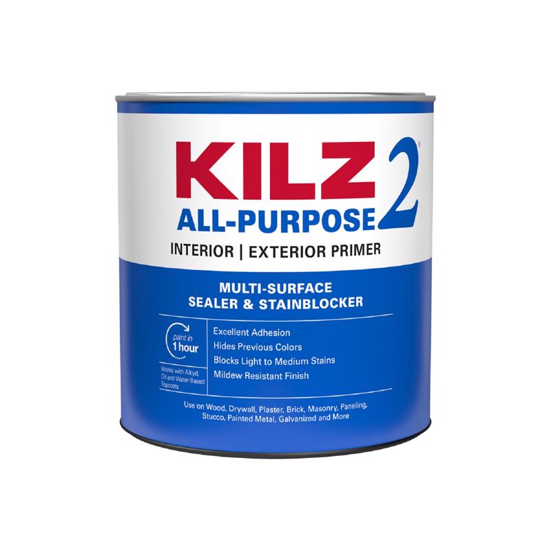 KILZ White Flat Water-Based Acrylic Stain Blocking Primer 1 qt, Pack of 6