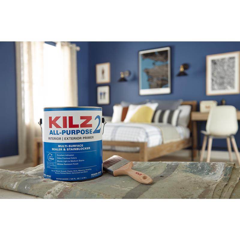 KILZ White Flat Water-Based Acrylic Stain Blocking Primer 1 qt, Pack of 6