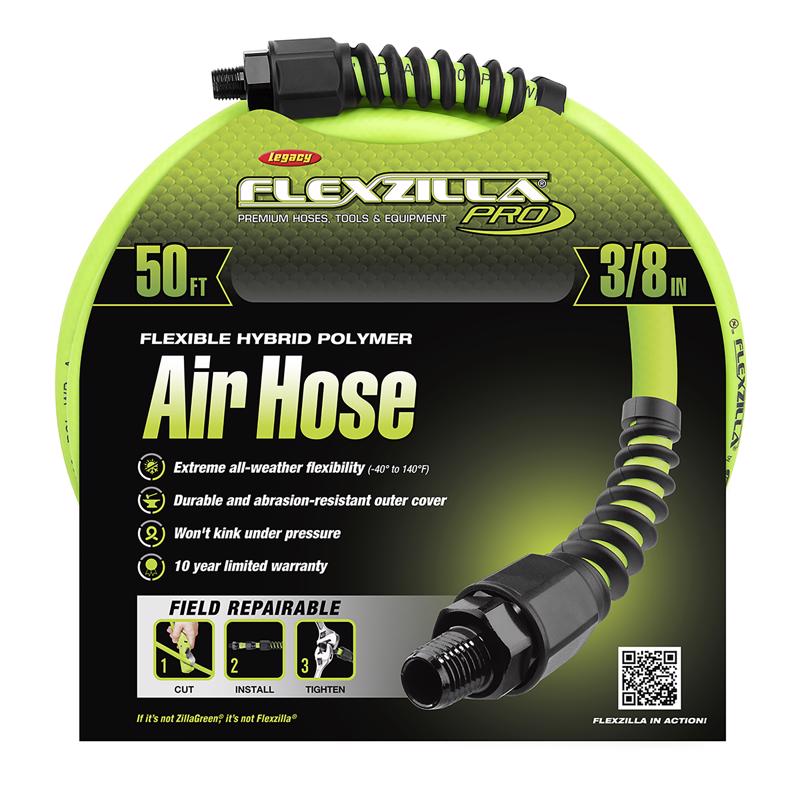 Legacy Flexzilla Pro 50 ft. L X 3/8 in. D Hybrid Polymer Air Hose 300 psi Zilla Green