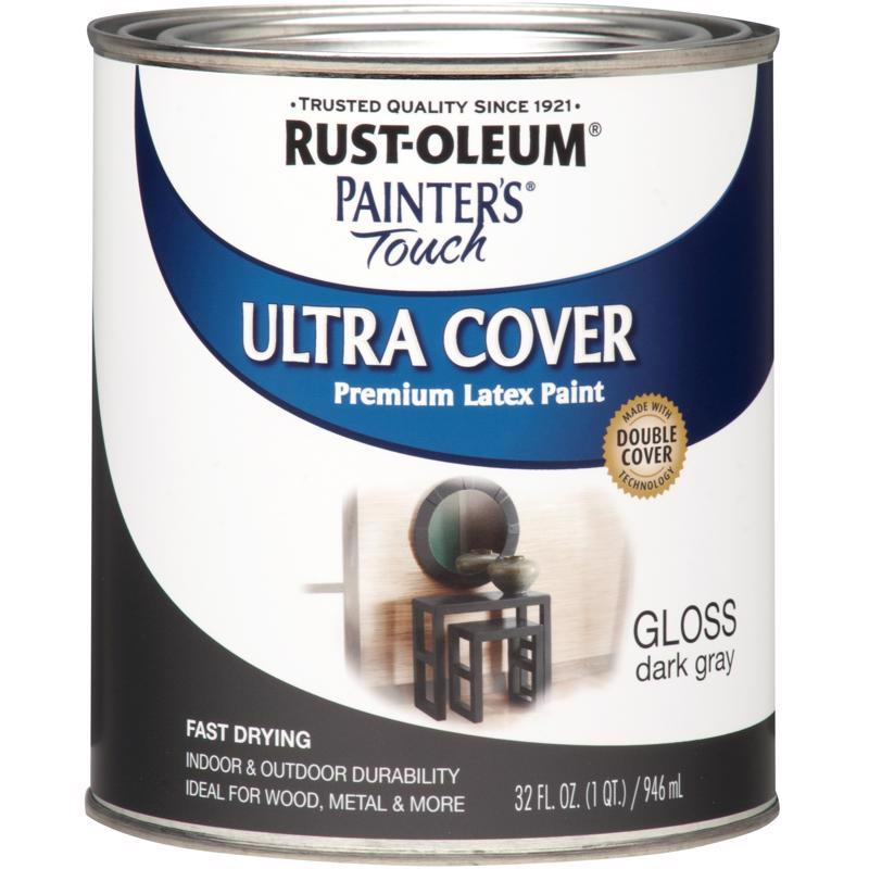 Rust-Oleum Painters Touch Ultra Cover Gloss Dark Gray Water-Based Acrylic Ultra Cover Paint 1 qt, Pack of 2