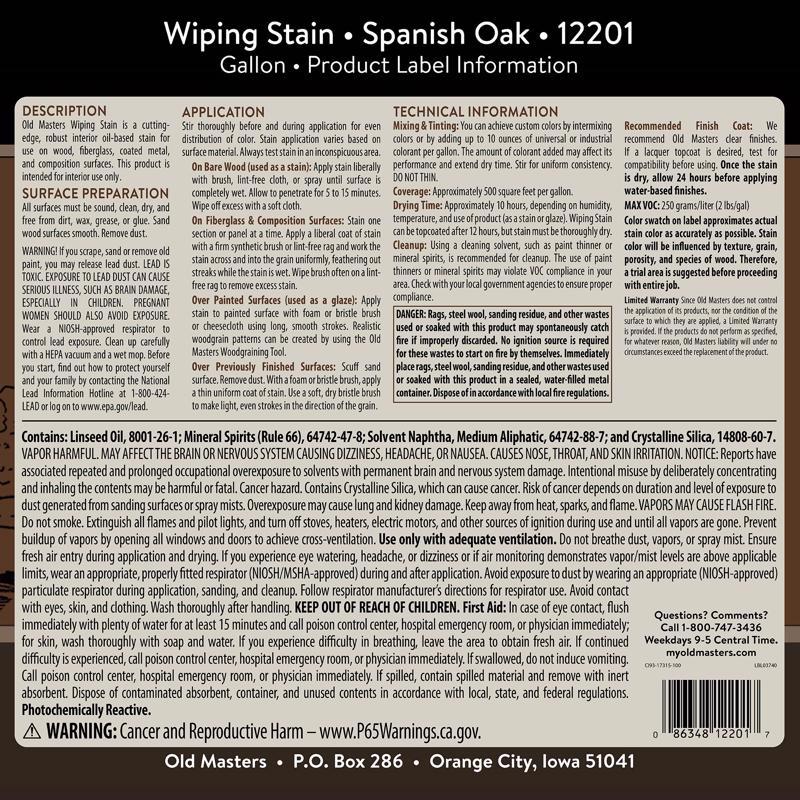 Old Masters Semi-Transparent Spanish Oak Oil-Based Wiping Stain 1 gal, Pack of 2