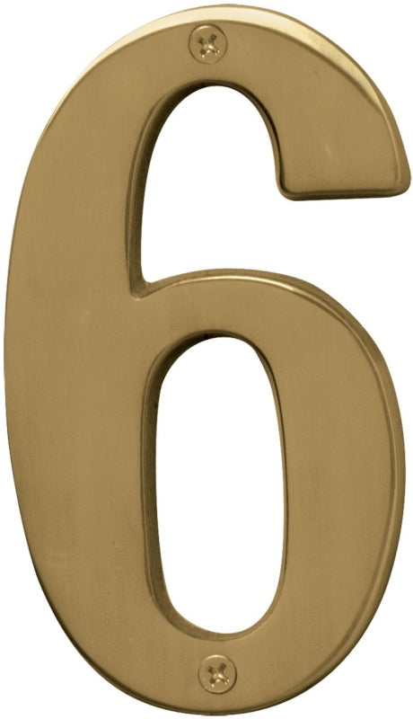 Hy-Ko Prestige Series BR-51PB/6 House Number, Character: 6, 5 in H Character, Brass Character, Solid Brass, Pack of 3