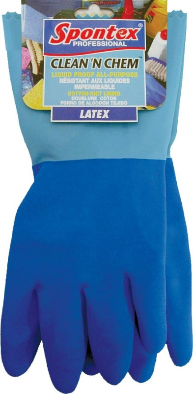 Spontex Clean 'N Chem 74043 Protective Gloves, XL, Latex, Blue
