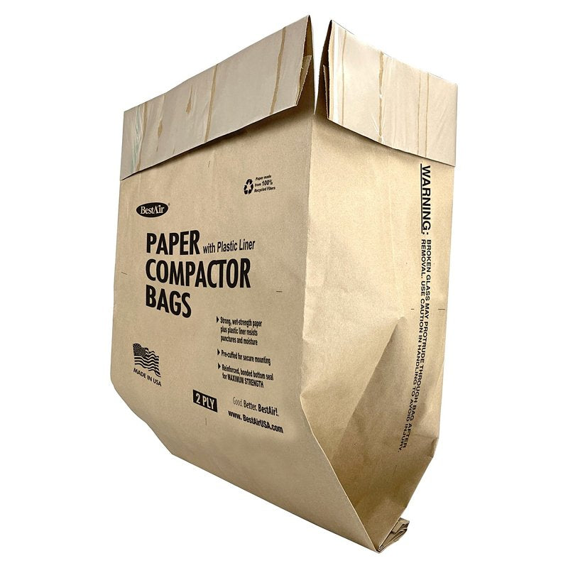BestAir WMCK133508-3 Heavy-Duty Compactor Bag, 10 gal, Paper, Brown, 17 in L, 15 in W