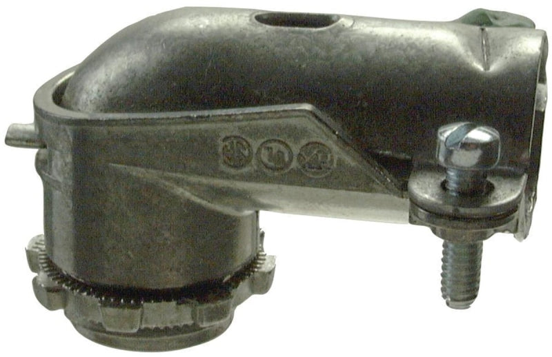 Halex 11005B Flex Connector, 1/2 in, 90 deg Angle, Zinc, 25/BX