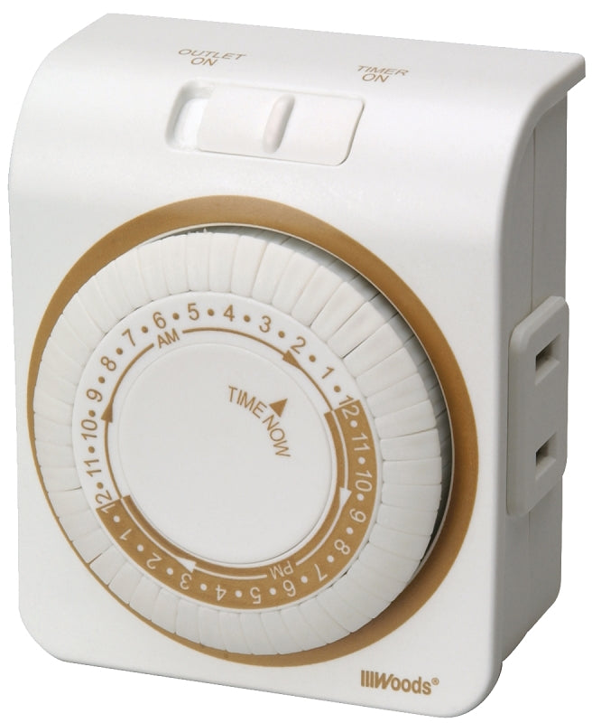 Woods 50000 Programmable Mechanical Timer, 15 A, 125 V, 1875 W, 24 hr Time Setting, 24 On/Off Cycles Per Day Cycle