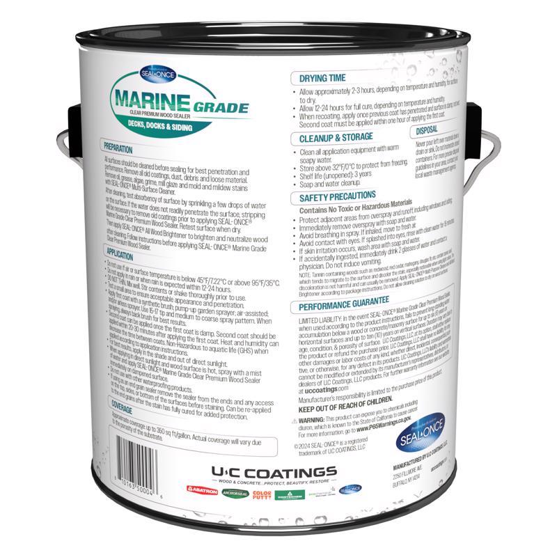 Seal Once Marine Grade Flat Clear Fully-Transparent Water-Based Premium Wood Sealer 1 gal, Pack of 4