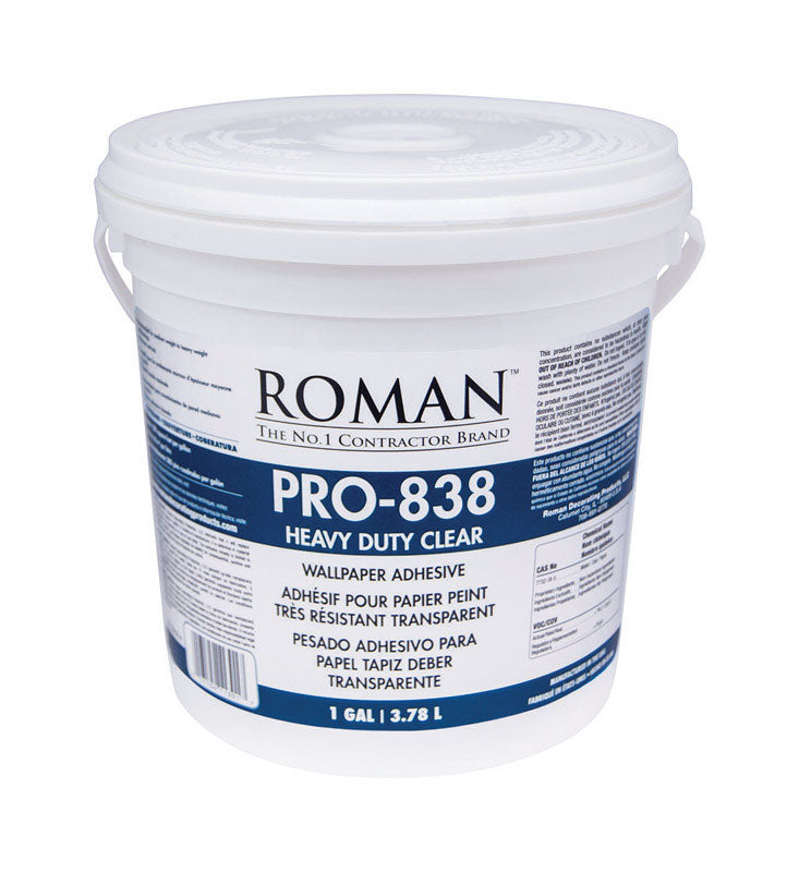 Roman PRO-838 Heavy Duty Clear High Strength Modified Starches Clear Wallpaper Adhesive 1 gal, Pack of 4