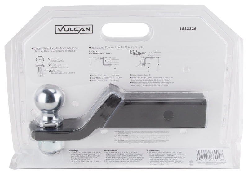 Vulcan HBB03 Hitch Kit, Steel, Silver/Black, Chrome/Powder Coated/Zinc Plated, For: Trailer Towing, 3 -Piece