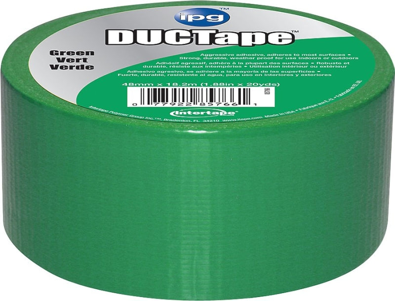 IPG 6720GRN Duct Tape, 20 yd L, 1.88 in W, Polyethylene-Coated Cloth Backing, Green