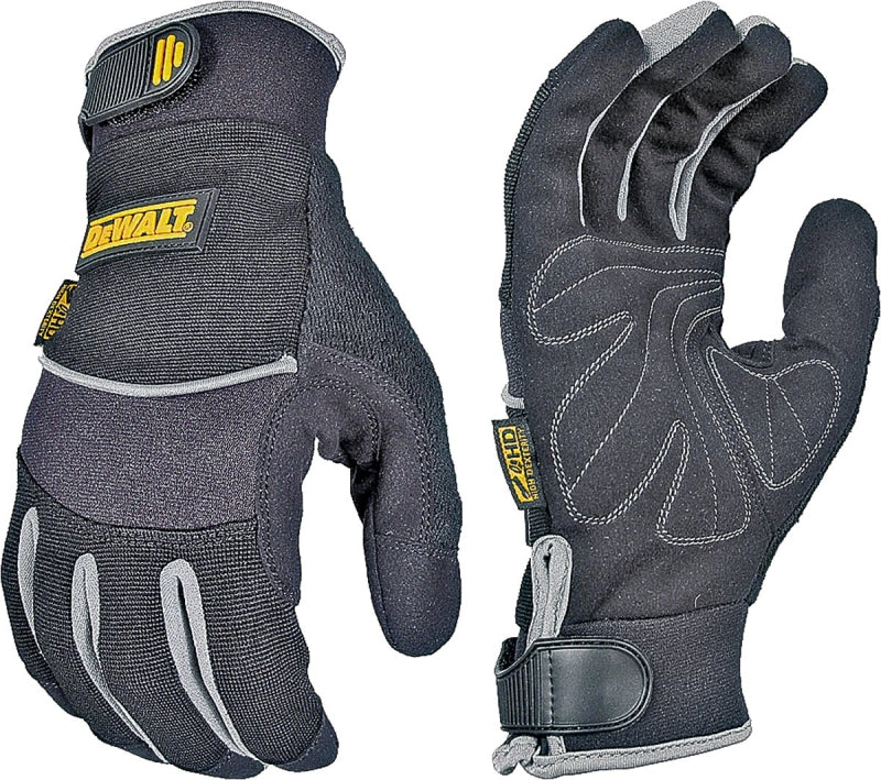 DeWALT DPG200XL Pre-Curved Utility Gloves, XL, Terry-Cloth Thumb, Hook and Loop Cuff, Neoprene/Nylon, Black