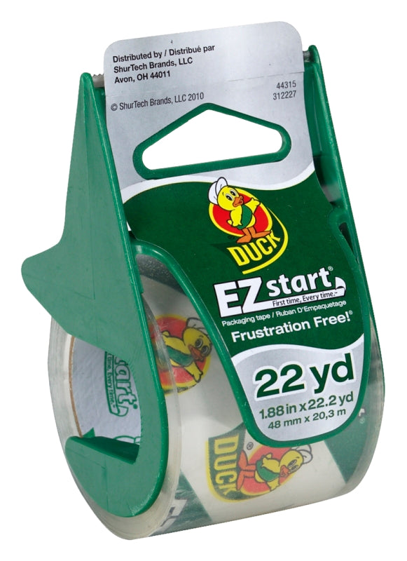 Duck 393185 Series Packaging Tape, 22.2 yd L, Clear, 1.88 in W, 2.6 mil THK