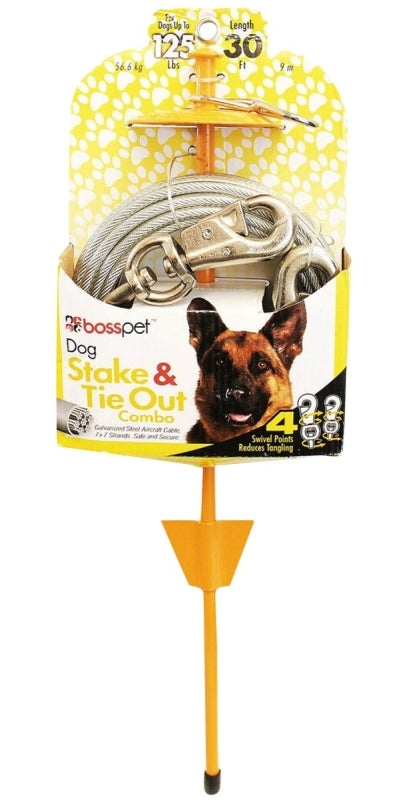 Guardian Gear Q5730DOM99 Tie-Out/Dome Stake Combo, 30 ft L Belt/Cable, For: Dogs Up to 125 lb
