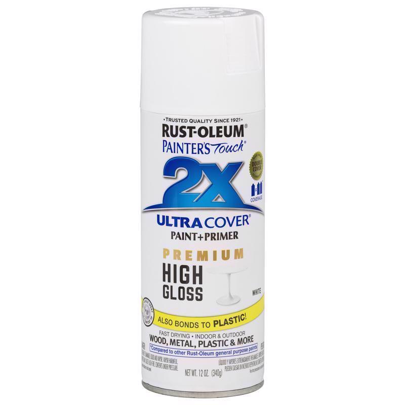 Rust-Oleum Painter's Touch 2X Ultra Cover High-Gloss White Paint+Primer Spray Paint 12 oz, Pack of 6