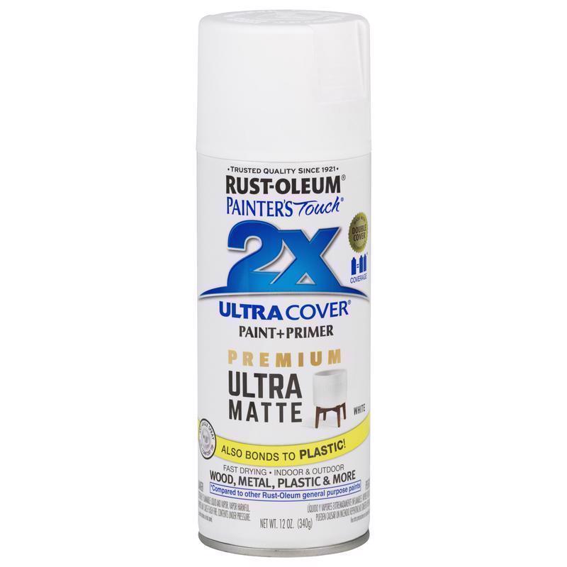 Rust-Oleum Painter's Touch 2X Ultra Cover Ultra Matte White Paint+Primer Spray Paint 12 oz, Pack of 6