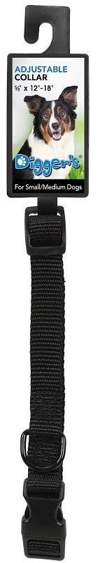 PDQ 2938003 Adjustable Dog Collar, 12 to 18 in L, 5/8 in W, Nylon, Black