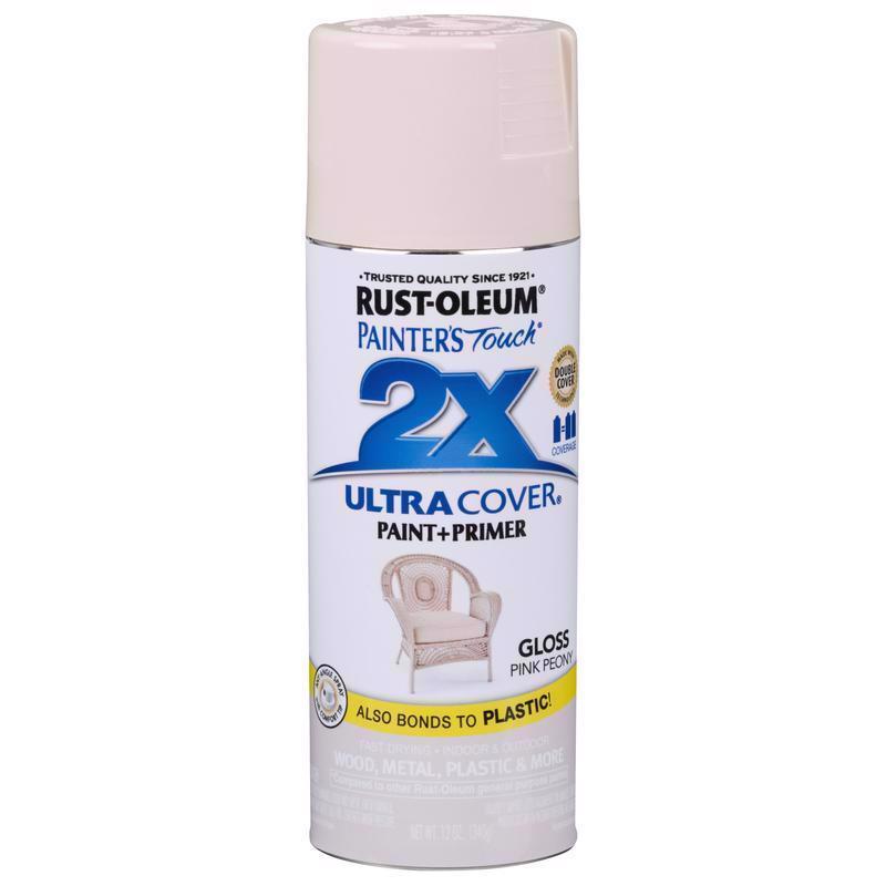 Rust-Oleum Painters Touch 2X Ultra Cover Gloss Pink Peony Paint+Primer Spray Paint 12 oz, Pack of 6