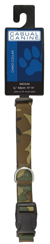 Casual Canine ZA6741 14 43 Dog Collar, D-Ring Link, 14 to 20 in L, 5/8 in W, Nylon, Green Camo