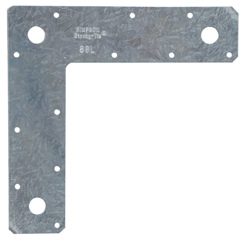 Simpson Strong-Tie L Series 88L L-Strap, 8 in L, 2 in W, Steel, Zinc Galvanized, Fastening Method: Nail, Pack of 10