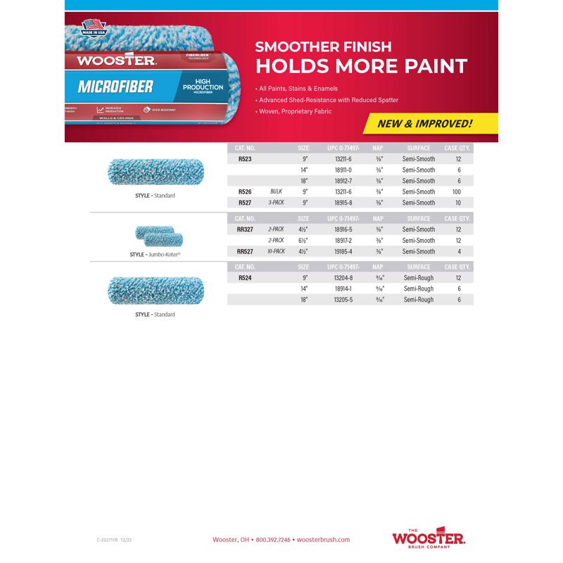 Wooster Microfiber 14 in. W X 9/16 in. Paint Roller Cover 1 pk