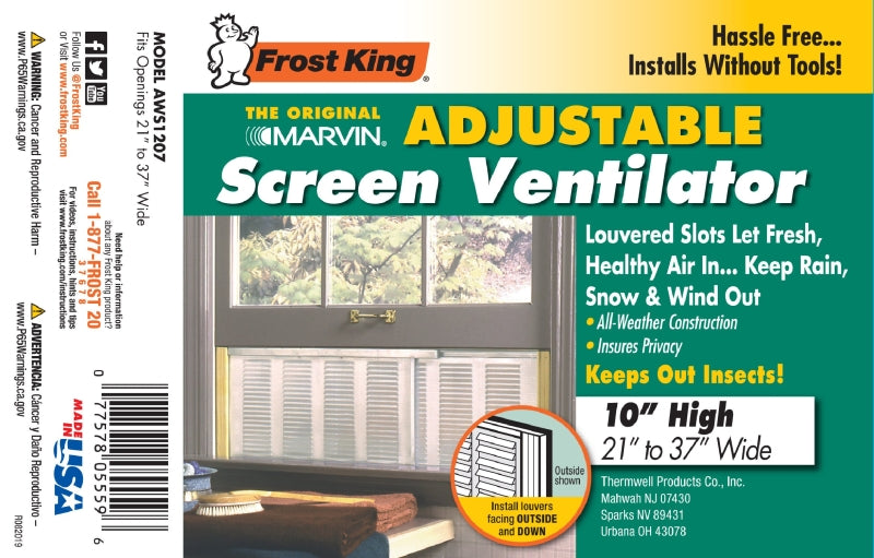 Frost King W.B. Marvin AWS1207 Window Screen, 10 in L, 21 to 37 in W, Aluminum, Steel/Tan