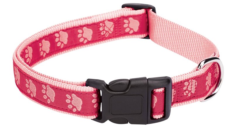 Casual Canine ZA8871 14 75 Dog Collar, 14 to 20 in L Collar, 5/8 in W Collar, Nylon, Pink, Two Tone Paw Print