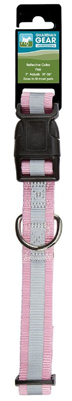 Guardian Gear ZA984 18 75 Dog Collar, 18 to 26 in L Collar, 1 in W Collar, Nylon, Pink, Reflective Taping