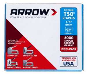 Arrow T50 Series 504IP Staple, For: ETF50PBN, ETFX50, CT50, 5100 Stapler, 3/8 in W Crown, 1/4 in L Leg