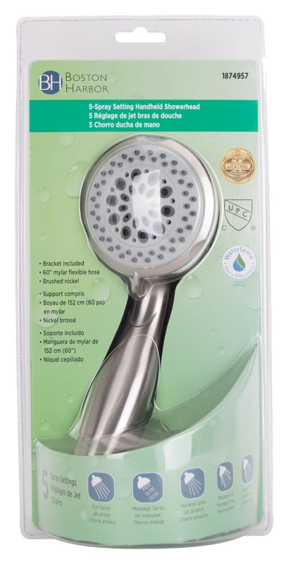 Boston Harbor S2254G22NP Handheld Shower Head, 1/2-14 NPT Connection, 1.75 gpm, 5 Spray Settings, 5-Spray Function, PVC