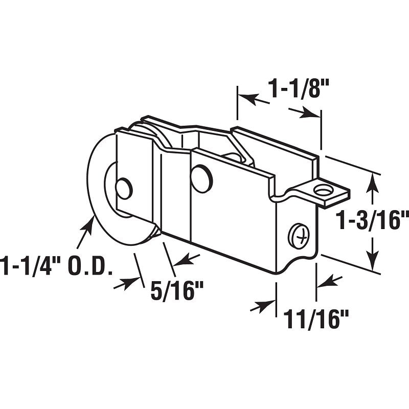Prime-Line D 1513 Roller Assembly, 1-1/4 in Dia Roller, 5/16 in W Roller, Steel, 1-Roller, B-Tab Mounting