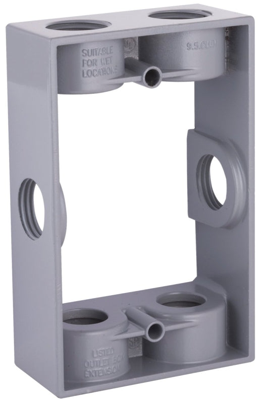 Bell Outdoor 5400-5 Extension Adapter with Lug, 5-1/4 in L, 3-1/2 in W, 1-Gang, 6-Knockout, Die-Cast Aluminum, Gray