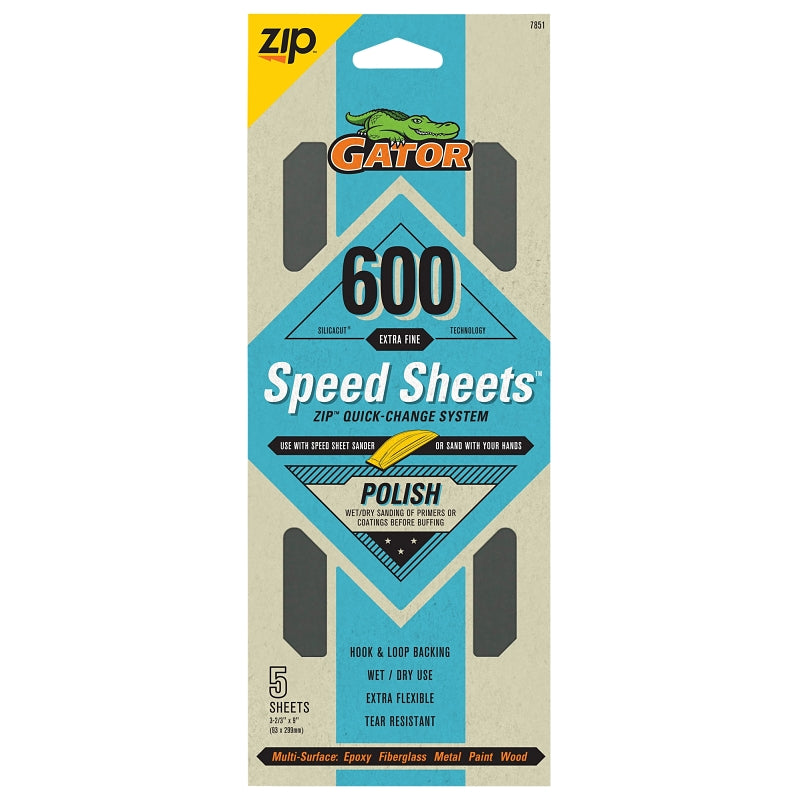 Gator 7851 Hook and Loop Sandpaper, 9 in L, 3-2/3 in W, 600 Grit, Aluminum Oxide Abrasive, Latex Paper Backing