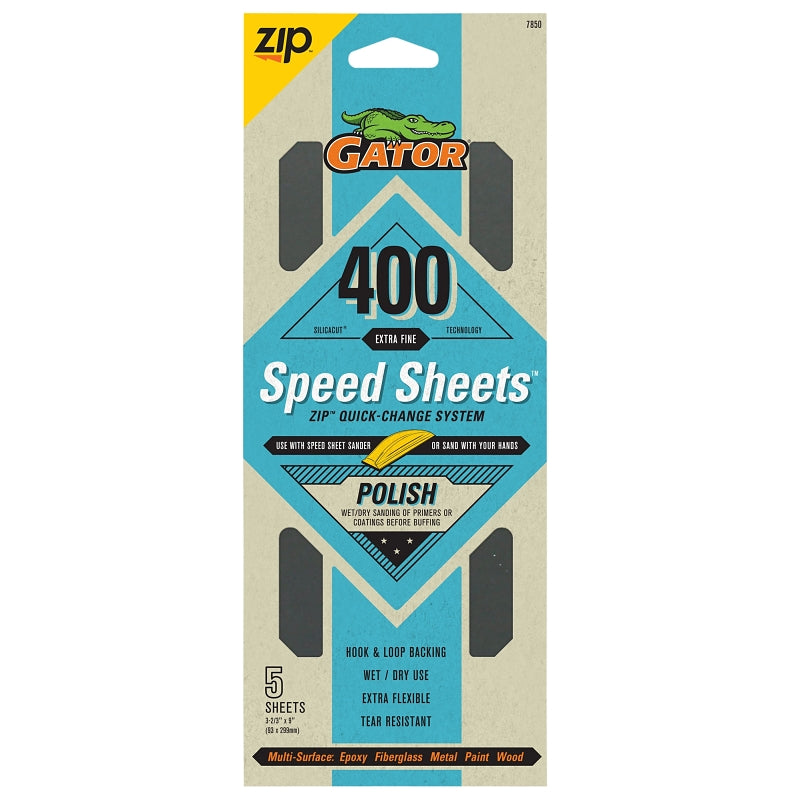 Gator 7850 Sandpaper, 9 in L, 3-2/3 in W, 400 Grit, Aluminum Oxide Abrasive, Latex Backing