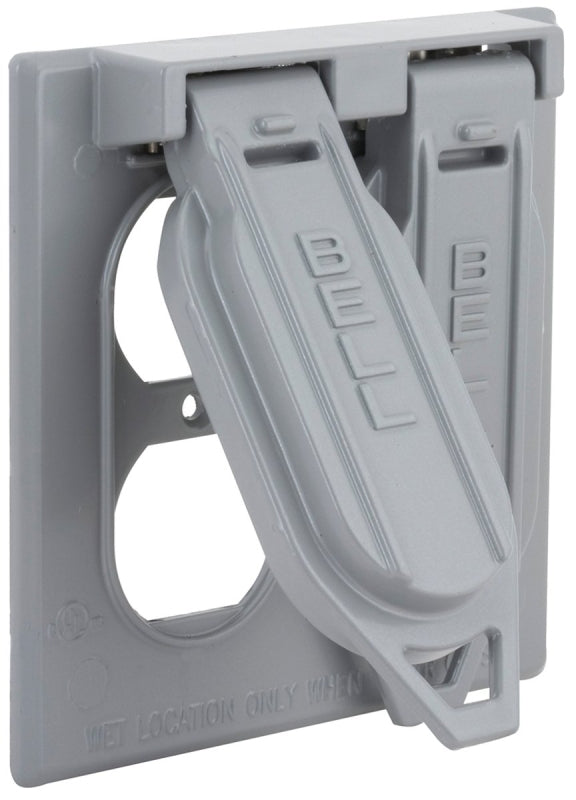 Hubbell 5148-5 Cover, 4-17/32 in W, 2-Gang, Metal, Gray, Powder-Coated