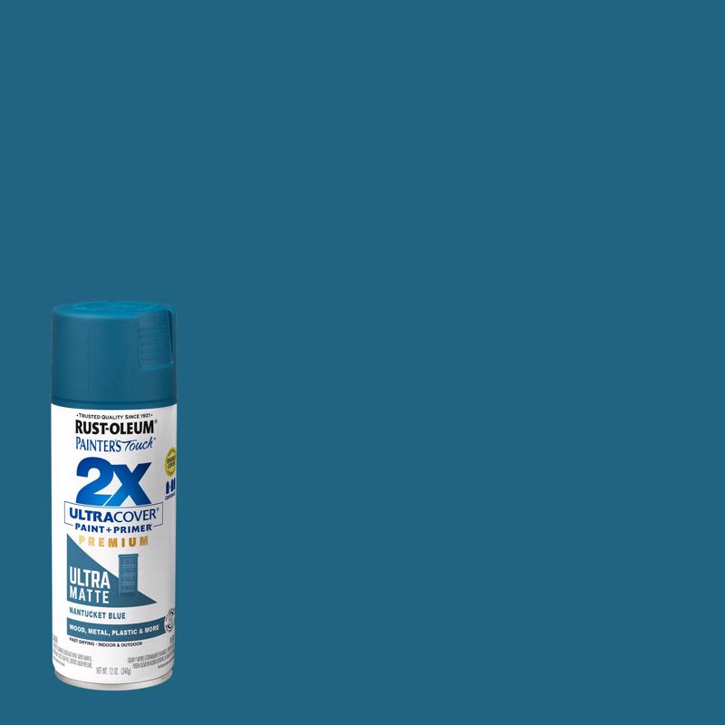 Rust-Oleum Painter's Touch 2X Ultra Cover Ultra Matte Nantucket Blue Paint+Primer Spray Paint 12 oz, Pack of 6